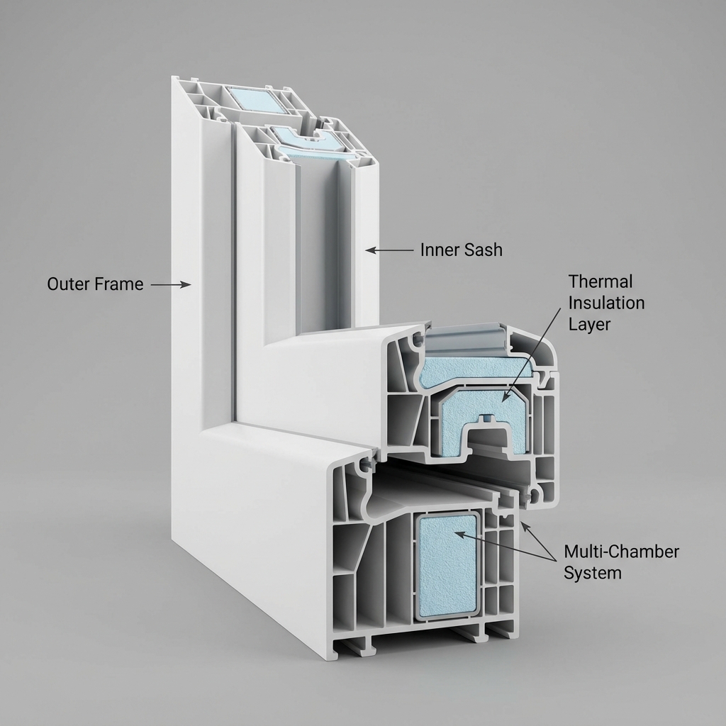 Insulation detail of a PVC door